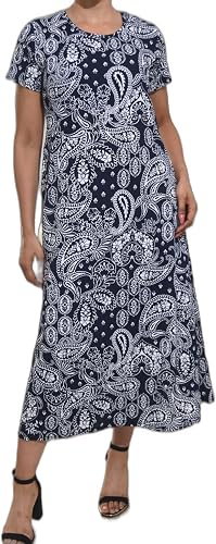 Womens Navy Paisley Short Sleeve Maxi Dress