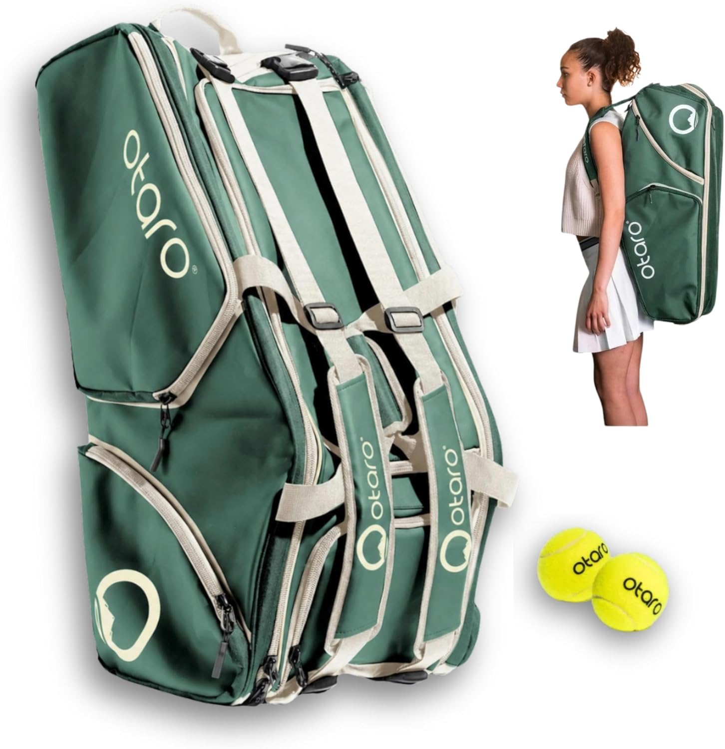 Otaro Borsa tennis 82L | Borsone tennis per 4 racchette | Con scomparto isolato, scomparto per scarpe, scomparto termico e scomparto per laptop | Sistema trasporto 3 in 1 | Zaino tennis idrorepellente