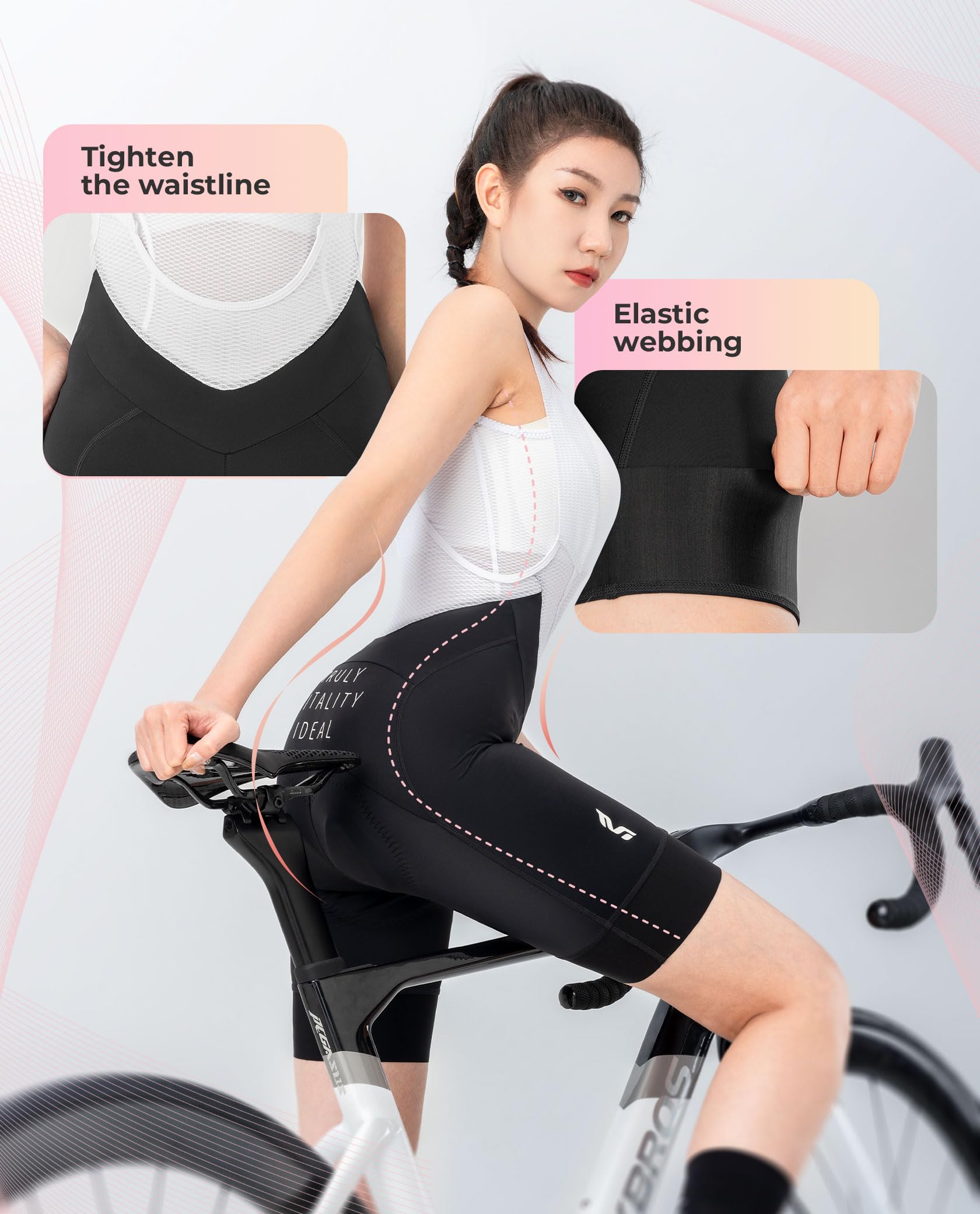 ROCKBROS TVI Radsport-trägerhosen für Damen Fahrradhose Kurz Fahrradunterhose Gepolsterte Atmungsaktive Sommer