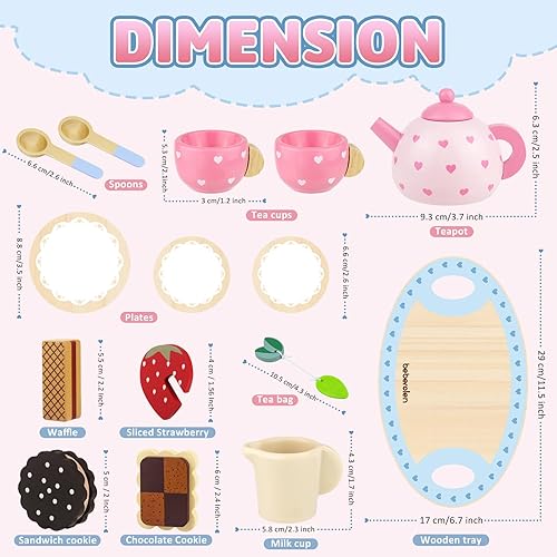 Miniatura 2 de Juego de té de madera para niñas pequeñas, regalo de cumpleaños, juguetes de princesa de 3 a 4 años, juegos de comida para niños, accesorios de
