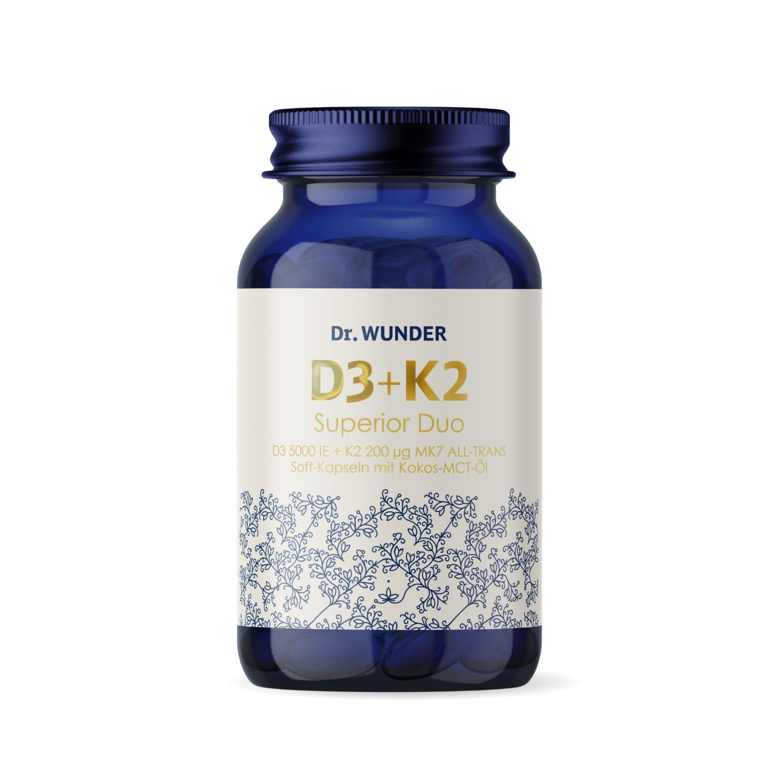 Dr. Wunder Vitamin D3K2 5000: 120 Soft-Kapseln mit MCT-Öl | Vitamin D3 5000