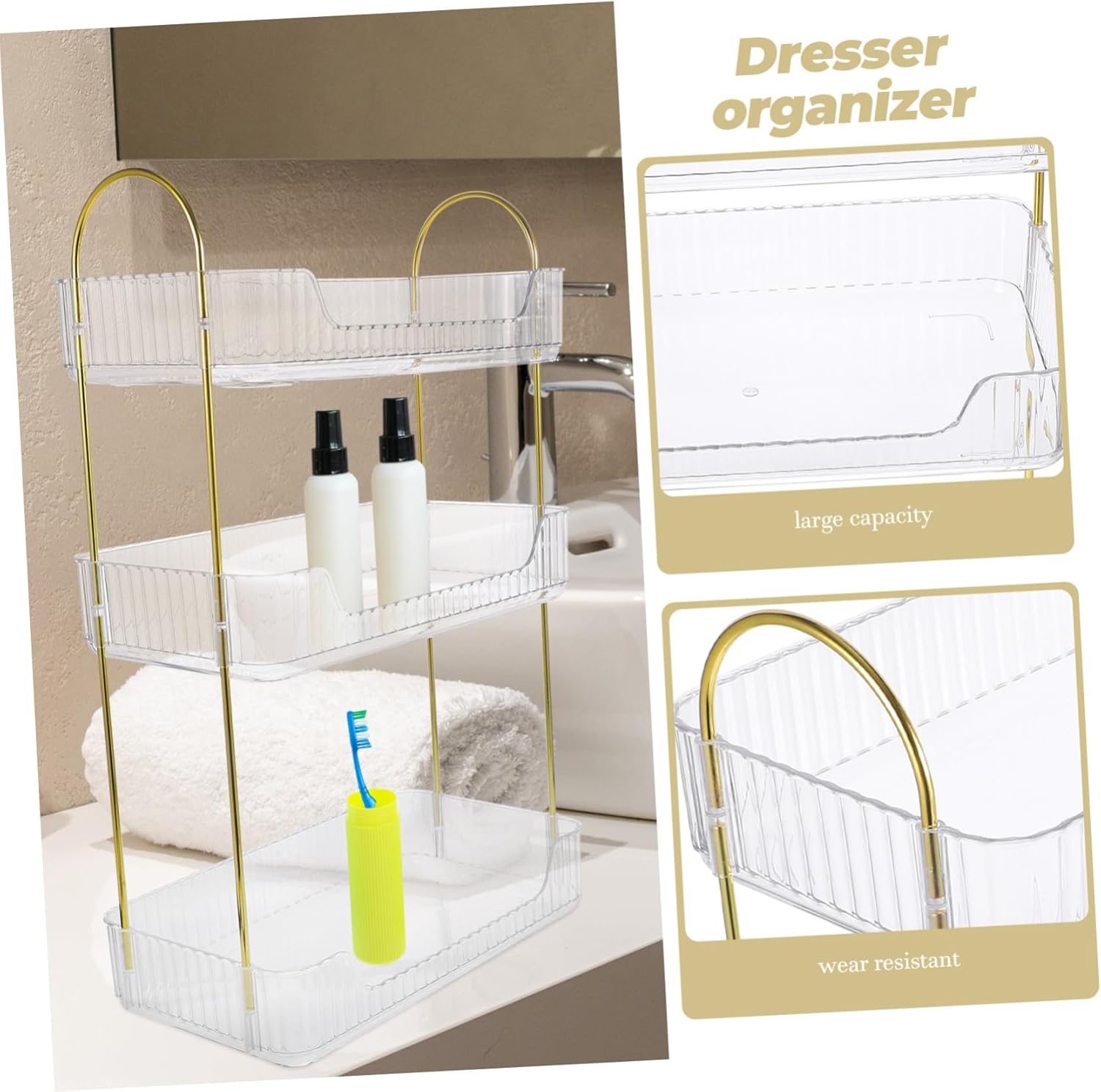 OUNONA Tiered Bathroom Organizer Storage Rack for Toiletries Makeup and Kitchen Spices Space-Saving Countertop Shelf for Bathroom and Vanity Use