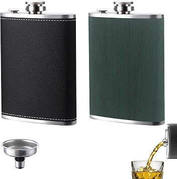 2 Pcs 8 Oz Stainless Steel Hip Flask Set, Hip Flasks for Men and Women, Leak-Proof Hips Flasks with Textured Finish for Camping, Festivals, Hiking, Travel and Gifting