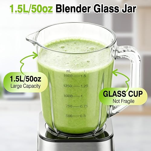 Miniatura 5 de OMMO Licuadora, licuadora profesional de batidos con 4 cuchillas de acero inoxidable, licuadoras de vidrio de 50 onzas para cocina con 2 velocidades