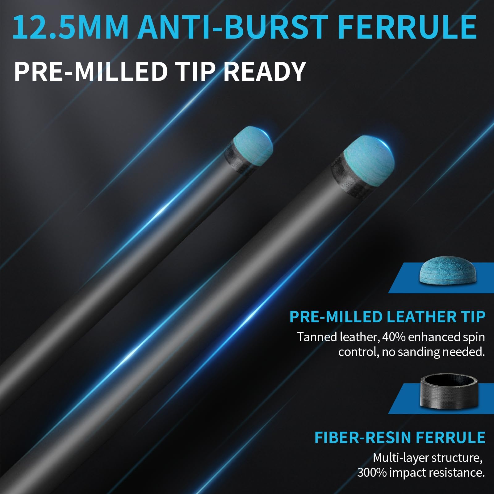 AKLOT Carbonfaser Billardqueue 147 cm 540 g, Professioneller Billard queue mit geringer Ablenkung und 12,5 mm Spitze für Erwachsene