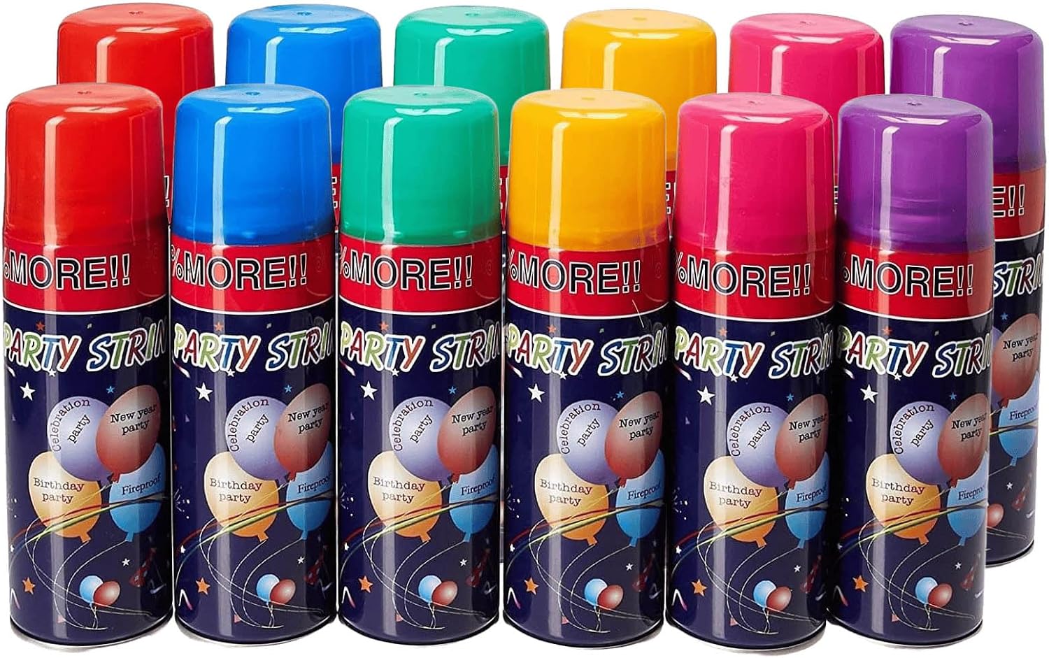 Silly Strings Party Strings Sprayer Streamer, 6 Assorted Color, 12 Cans