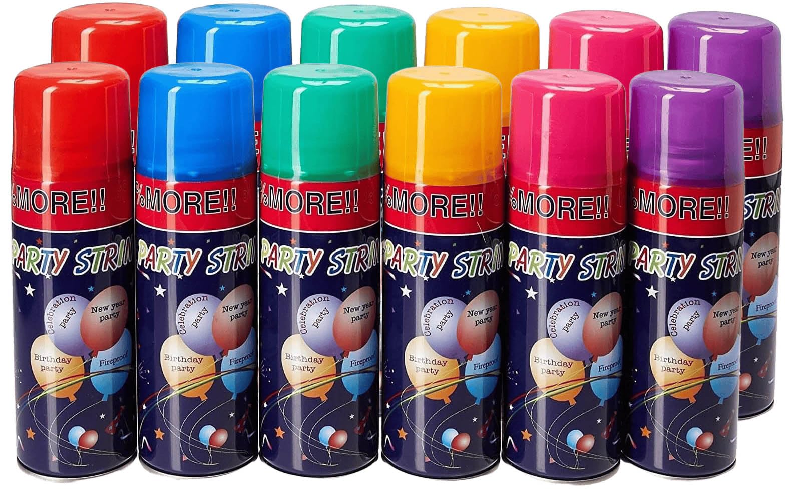 Silly Strings Party Strings Sprayer Streamer, 6 Assorted Color, 12 Cans