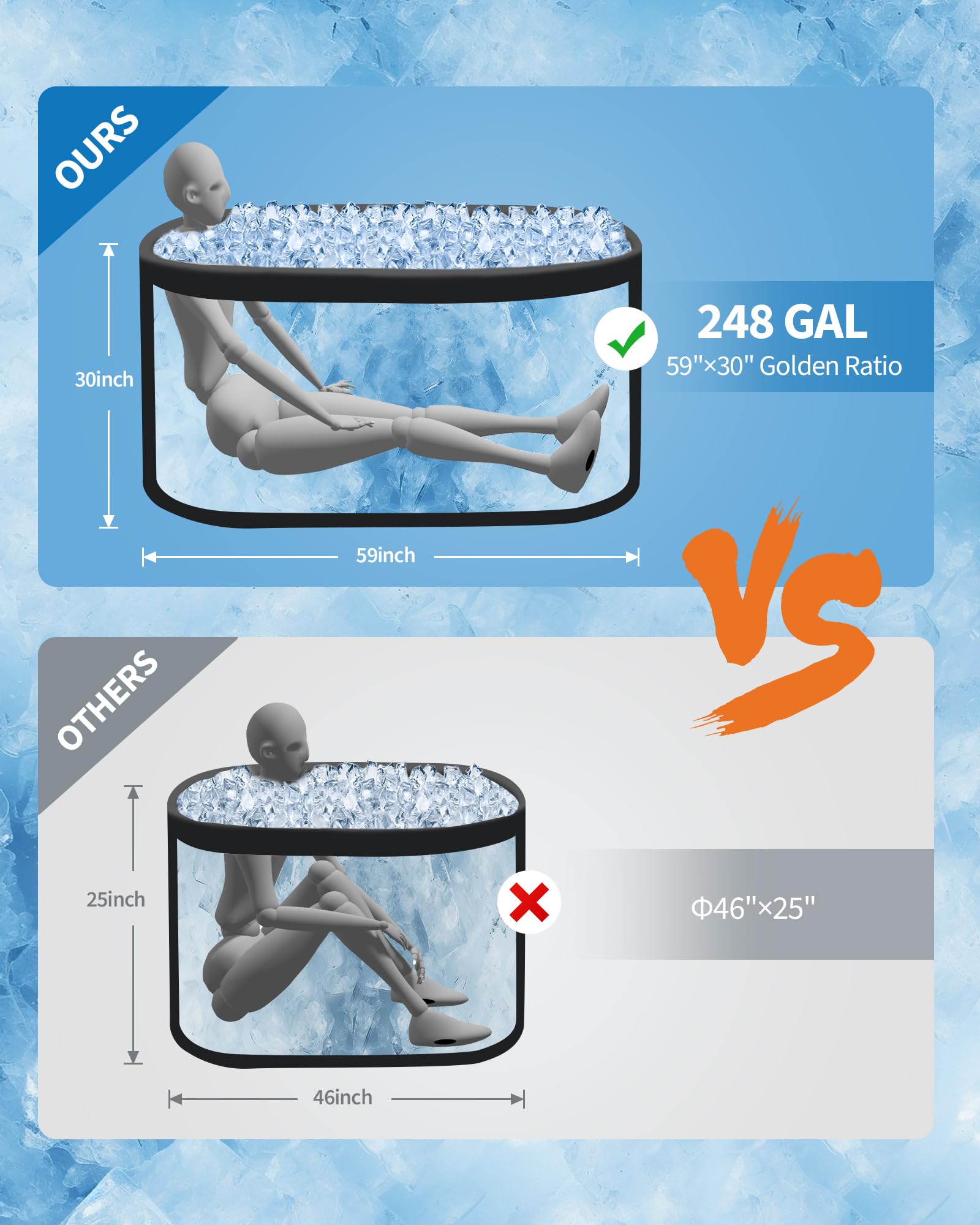 Eisbade Ice Bath Tub for Adults Large Collapsible Cold Plunge Pool Portable PVC Bathtub White Blue Inner for Muscle Recovery Pain Relief Home Spa Outdoor Rectangular 150x80x75cm