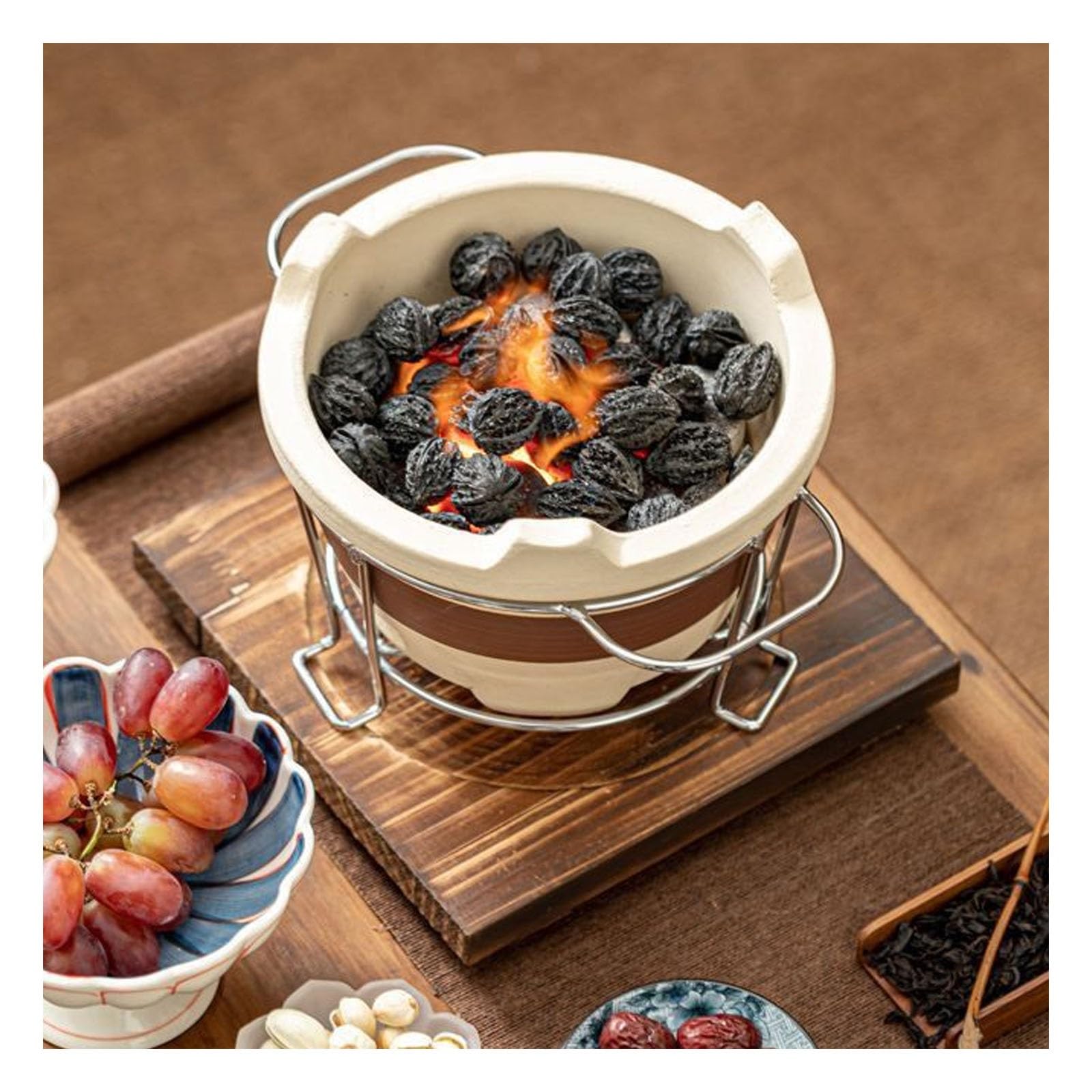 Barbecue portatile giapponese a carbonella, design rotondo, griglia coreana per campeggio e picnic, tavolo da pranzo e giardino (17 x 11,5 cm)