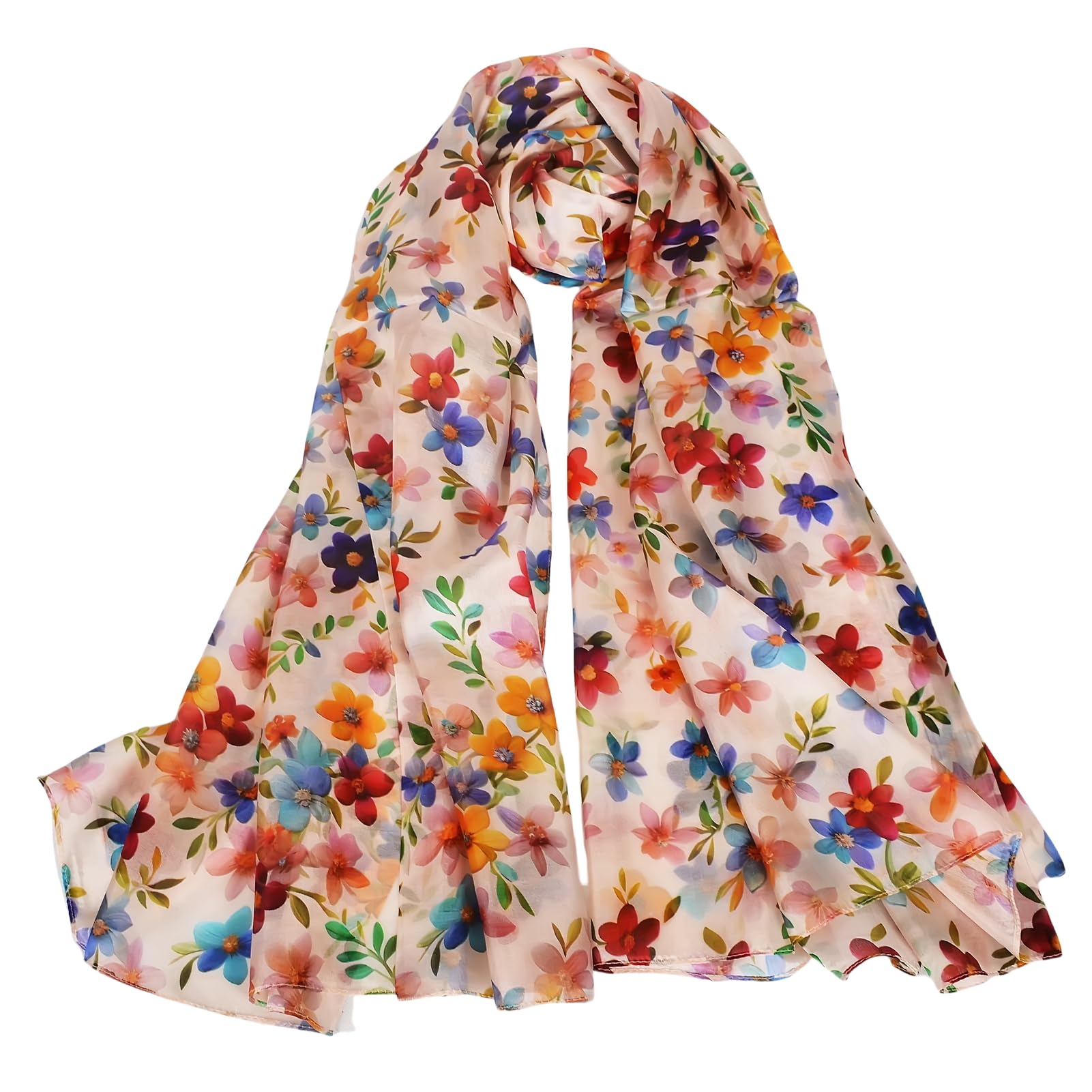 Sichdew Women's 100% Mulberry Silk Scarf Lightweight Long Floral Print Neck Scarf, Beach Wrap & Travel Photography Shawl Gift