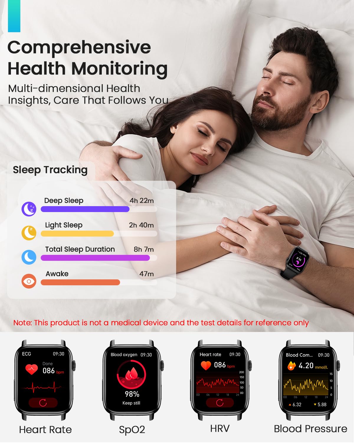 BANLVS Smartwatch Uomo con 𝐆𝐥𝐢𝐜𝐞𝐦𝐢𝐚/𝐇𝐑𝐕/𝐄𝐂𝐆, 1,83" Orologio Fitness con Chiamate, 24H Cardiofrequenzimetro SpO2, Sonno, 150+ Sport, Notifiche Messaggi, IP68 Android iOS Nero