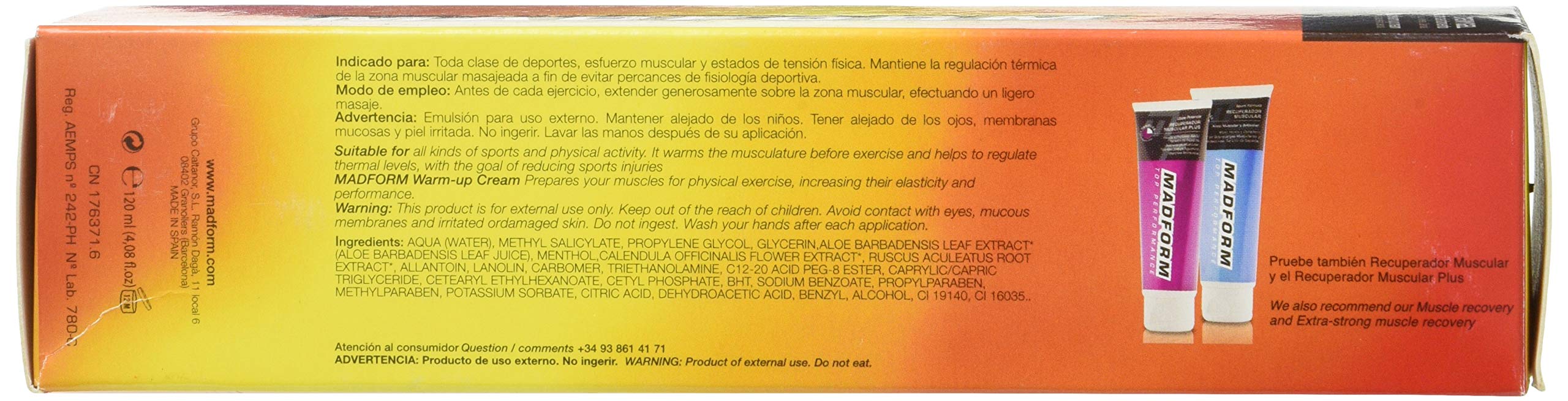 Madform Crema De Calentamiento Muscular - Efecto Calor, Naranja, 120 ml