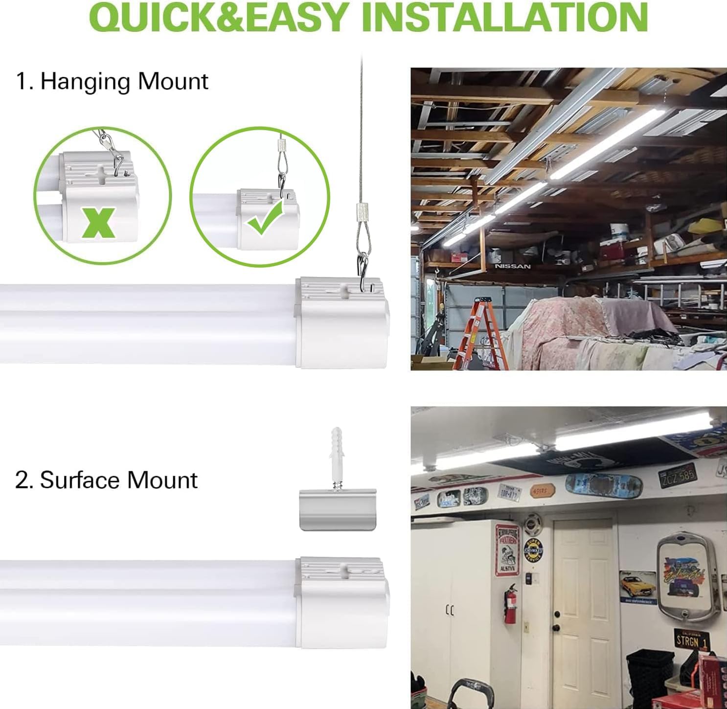 hykolity 5000K LED Shop Light Linkable, 4FT Daylight LED Ceiling Lights for Garages, Workshops, Basements, Hanging or FlushMount, Included Power Cord and Pull Chain,ETL