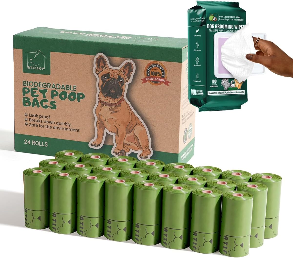 ATIFBOP Dog Poop Bag 360 Counts with 100 Dog Wipes Scented