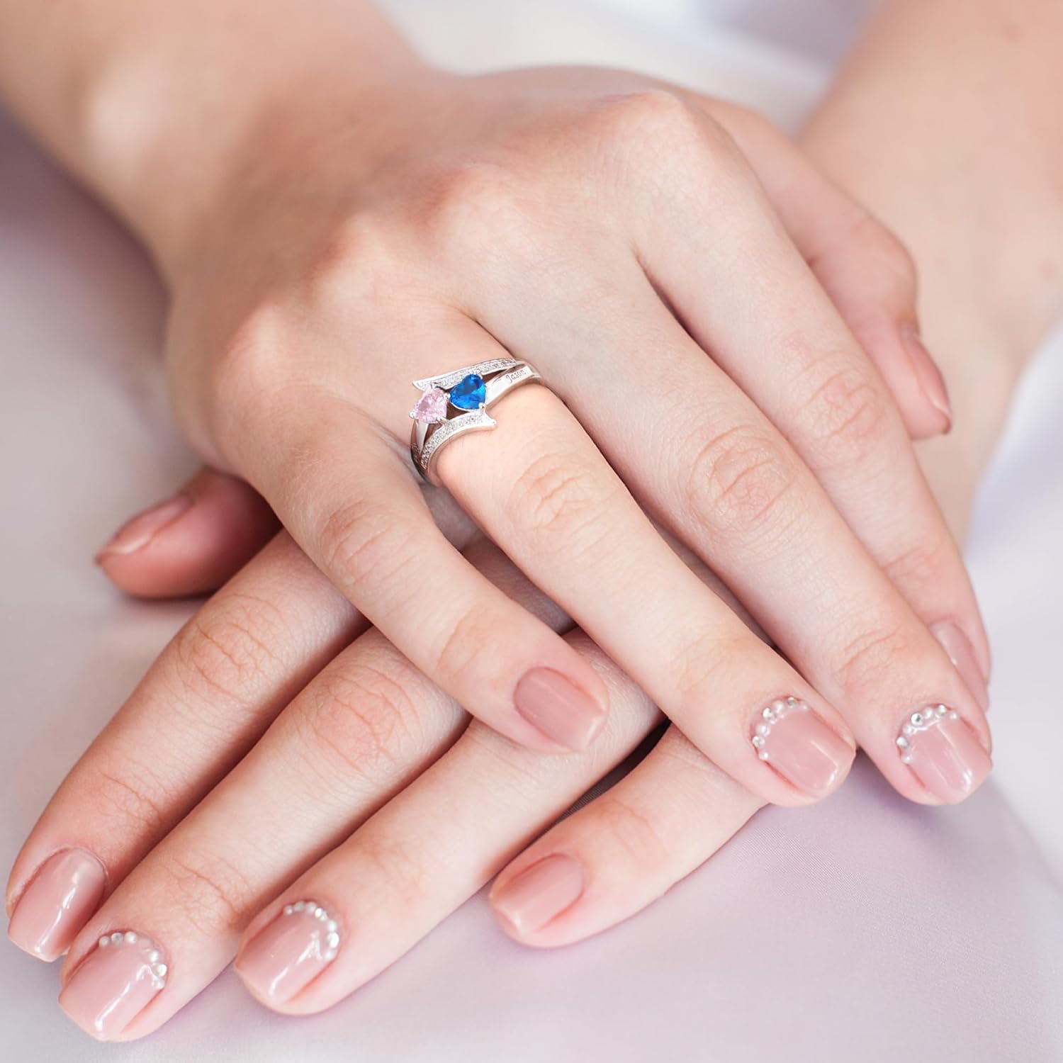 Easycosy Personalized 2-6 Birthstone Rings for Women - Mothers Ring with Name Engraved Promise Rings for Her Custom Mothers Day Anniversary CZ Jewelry Gifts for Mom Wife