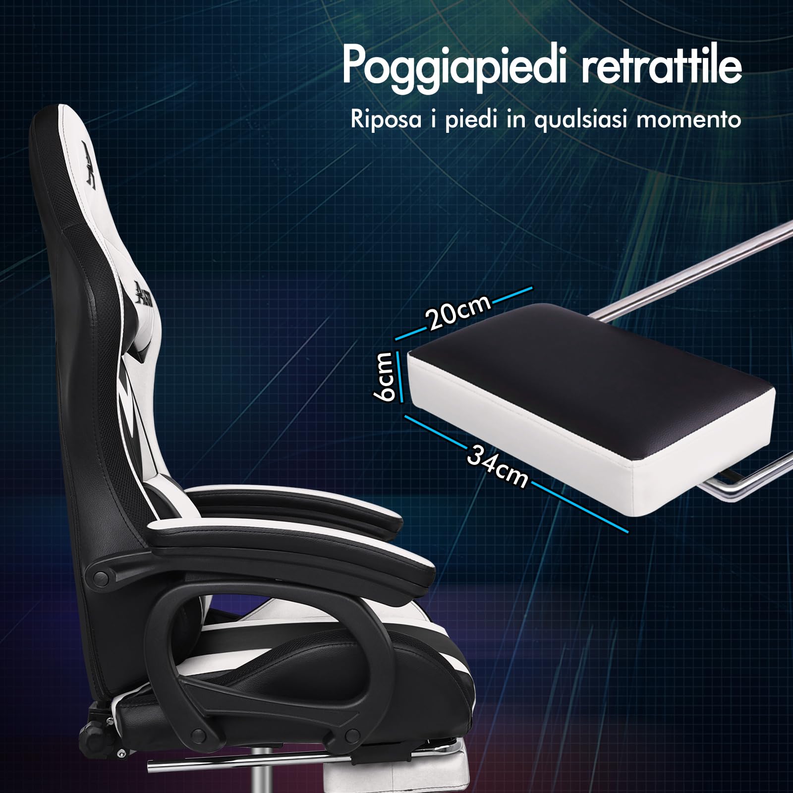 ALFORDSON Sedia da Gaming con LED, Sedia Gamer con Massaggio a 8 Punti, Sedia da gioco ergonomica con Illuminazione RGB con Supporto Lombare e Poggiatesta, Altezza Regolabile, Bianco