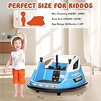 Vista 6 de Coche de parachoques eléctrico de 12 V para niños pequeños y niños, con control remoto de 3 velocidades, arnés de 5 puntos, música Bluetooth, giro