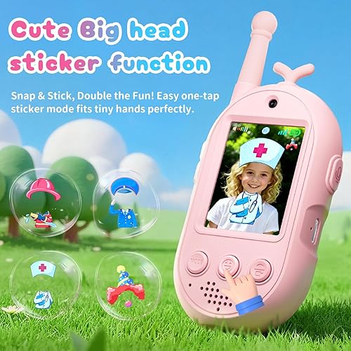 Miniatura 6 de Walkie Talkies de video mejorados para niños, paquete de 2 llamadas de vozvideo recargables para niños, juguetes para juegos de interior, exterior,