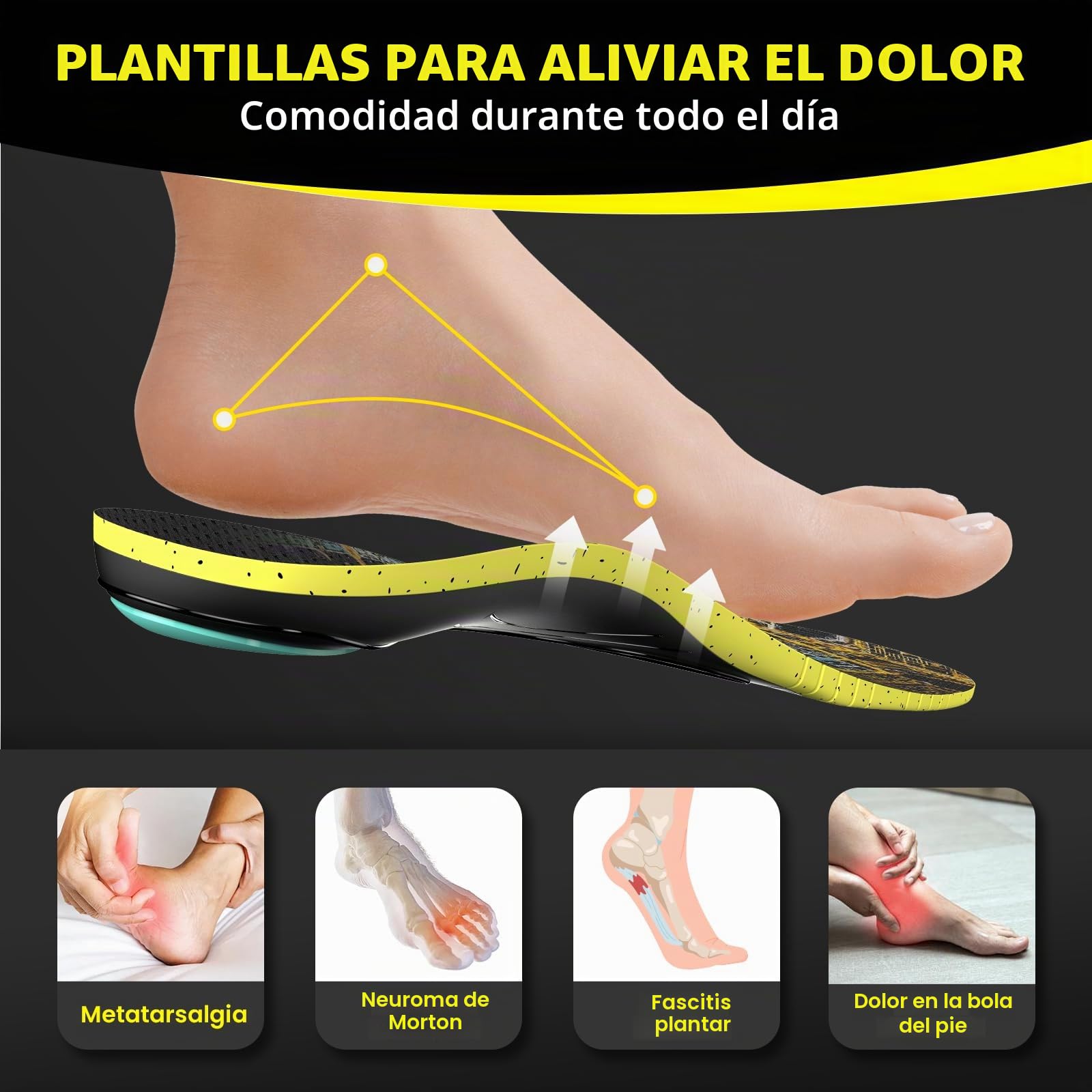 Plantillas para Metatarsalgia con Descarga Metatarsal, Plantillas para Neuroma de Morton y Plantillas para Fascitis Plantar y Espolón Calcáneo con Almohadilla Calcánea Gruesa-Mujer y Hombre 41-42