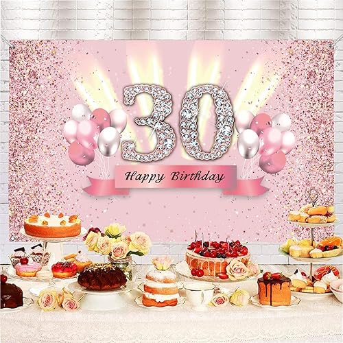 Miniatura 3 de Decoraciones de cumpleaños número 30 para mujer, cartel de fondo de feliz cumpleaños 30, cartel de tela para fiesta de aniversario de 30 años,
