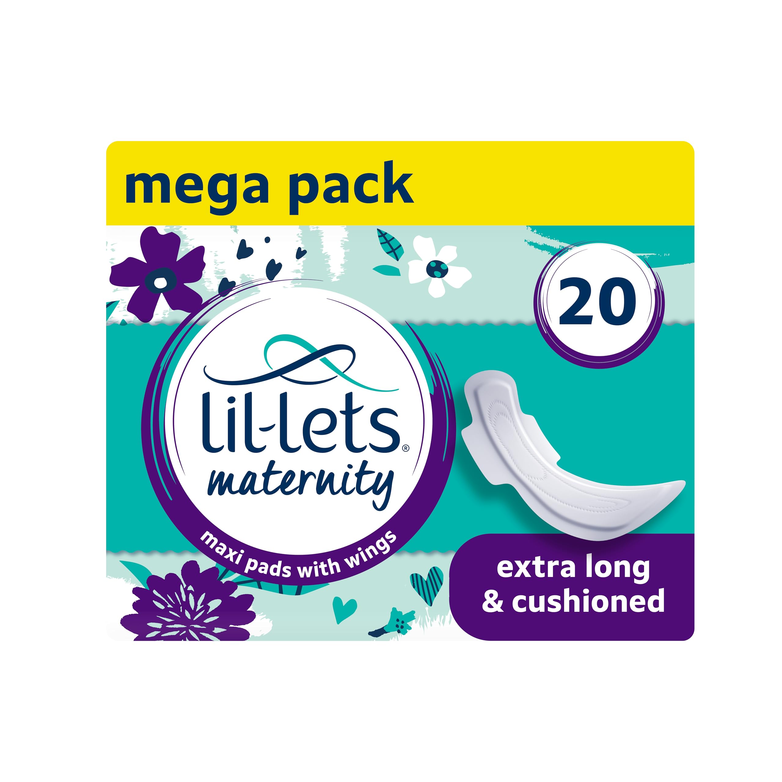 Lil-Lets Maternity Pads, Extra Long Maxi Thick Towels X 20, with Wings, 2 Packs of 10 Postpartum/After Birth Essential