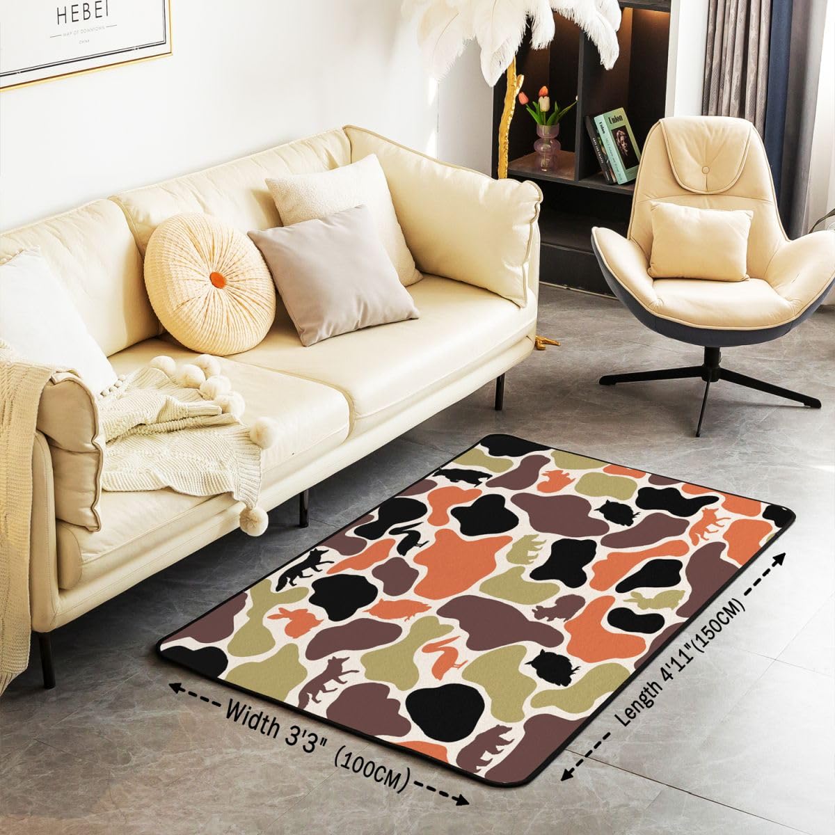 Homewish Dywaniki moro 100 x 150 cm do sypialni salonu - niedźwiedź sowa nowoczesny dywan podłogowy wiewiórka królik wilk pelikan armia nadruk duże dywany pomarańczowy dom wiejski kamuflaż niegubi