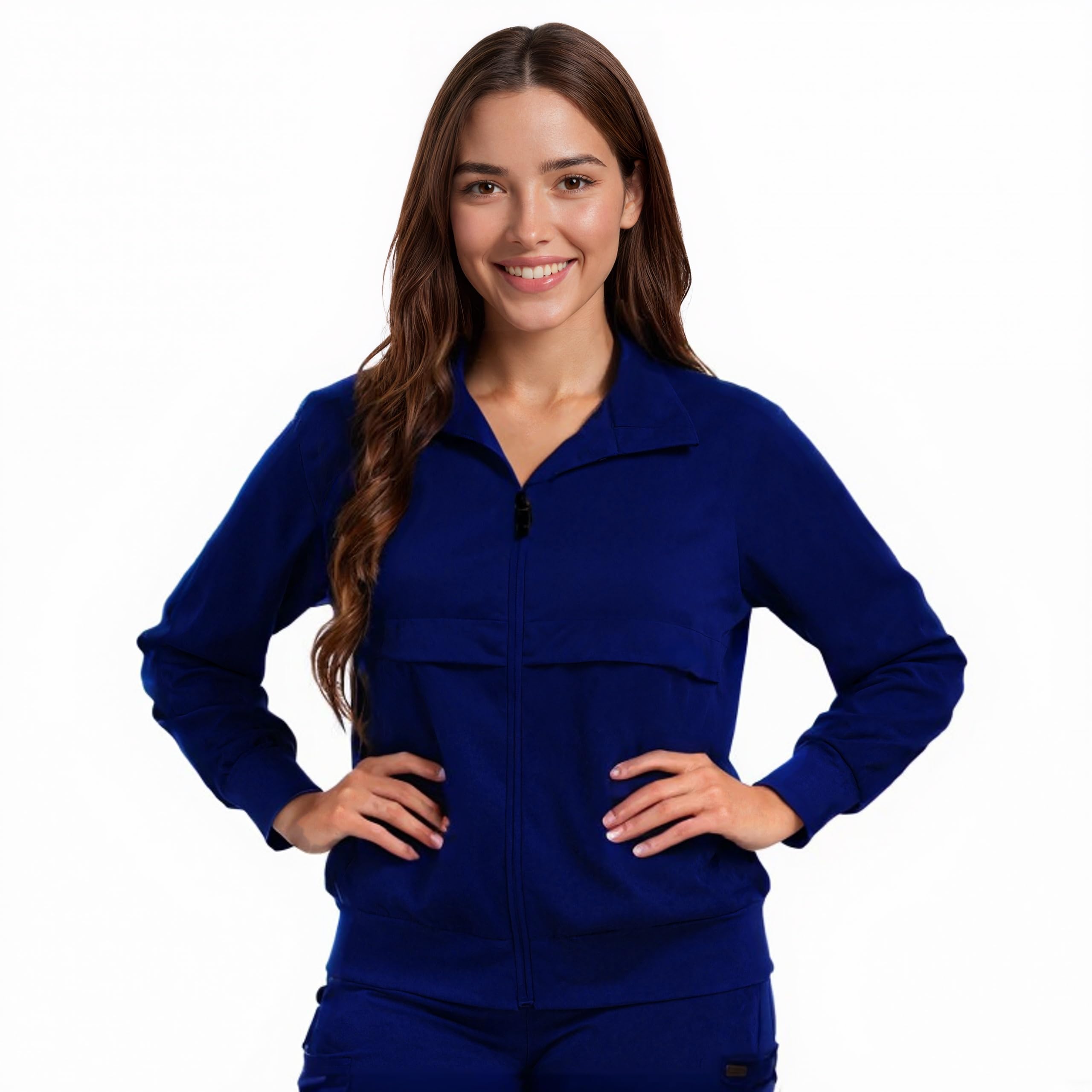 Medical Scrub Jacke Aufwärmjacke Stillmäntel Langärmeliger Stehkragen Frontreißverschluss Vier Taschen