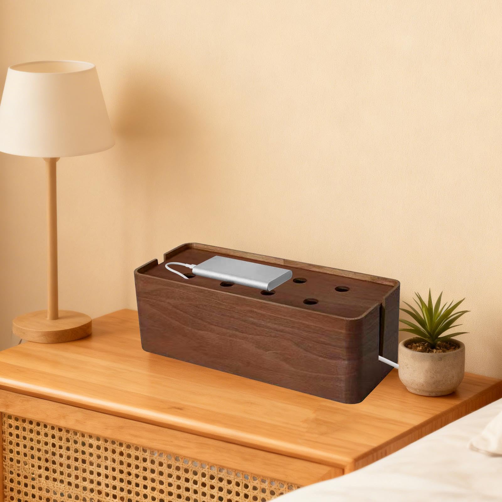 Generic Caja Organizadora de Cables con Compartimento para Ocultar Regleta Organizador de Alambres Y Accesorios Electrónicos de Madera Estuche Protector de Ca, Grande