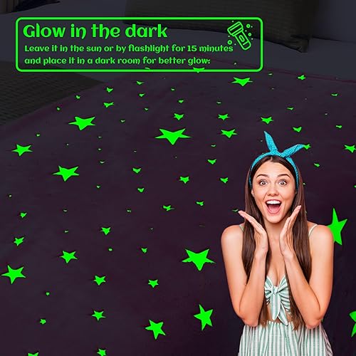 Miniatura 8 de Manta Preppy que Brilla en la Oscuridad, Manta Rosa con Estrellas para Niñas, Mantas de Forro Polar, Regalos de Cumpleaños para Niños, Manta Suave