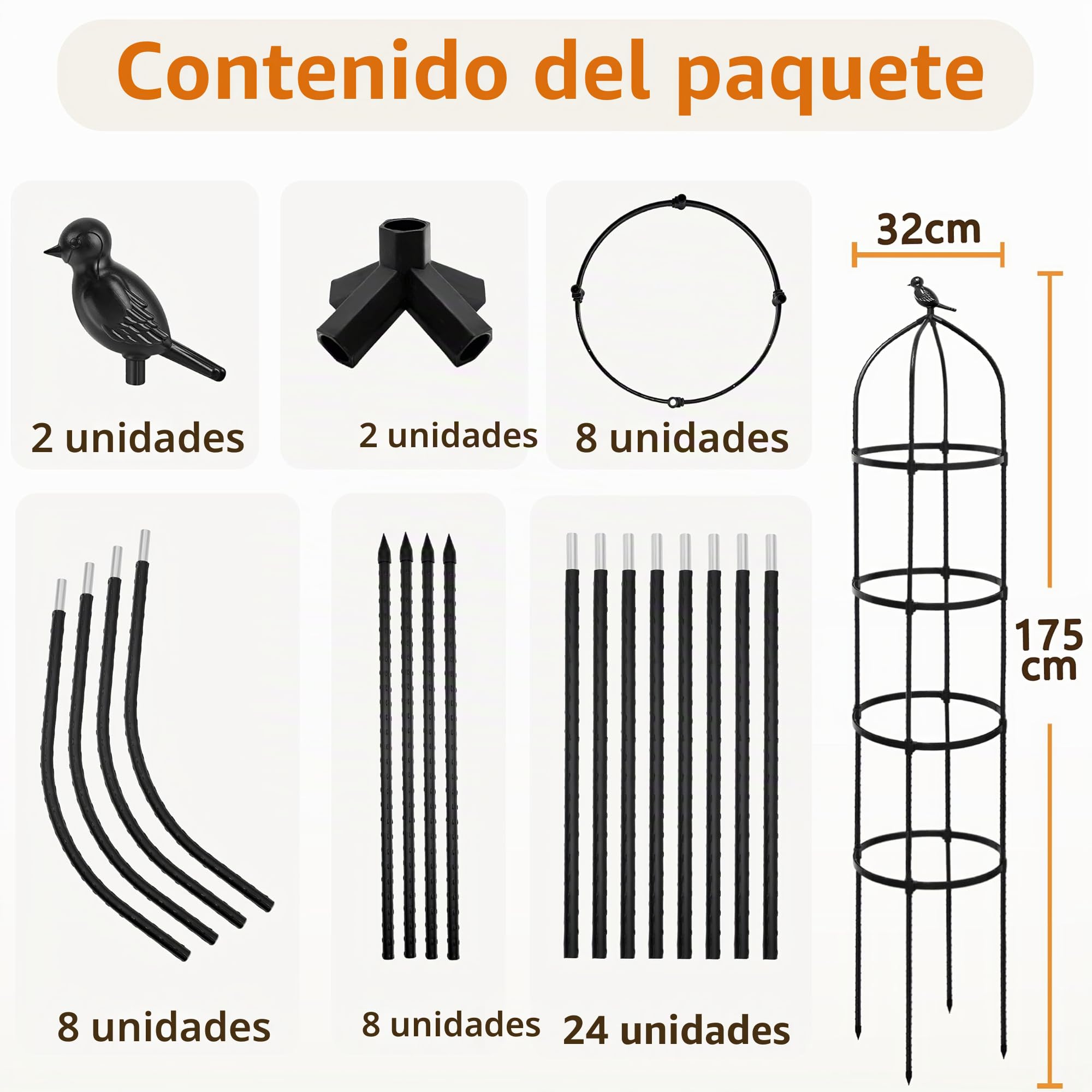 2 Piezas Obelisco de jardín de Acero Inoxidable para Plantas trepadoras, obelisco para jardín, Enrejado de obelisco para Rosas, Estructura de Soporte de Plantas trepadoras