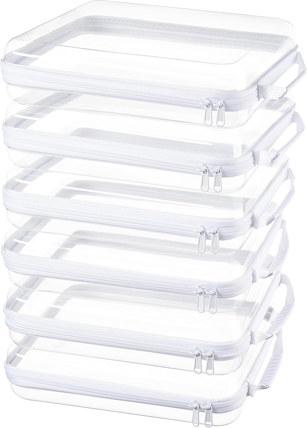 6-Pack Extra Large Clear Hard Shell Zipper Cases with Handles, Clear Zipper Storage Bags for Bulk Organization, Stackable Travel Organizer, Cosmetic Bags, Transparent Diaper Bag, Storage Cases(6XL)