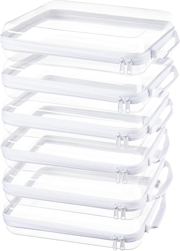 WELPIRT Pacote com 6 estojos transparentes rígidos com zíper e alça, 32,00 x 32,00 x 7,49 cm, modelo 6XL