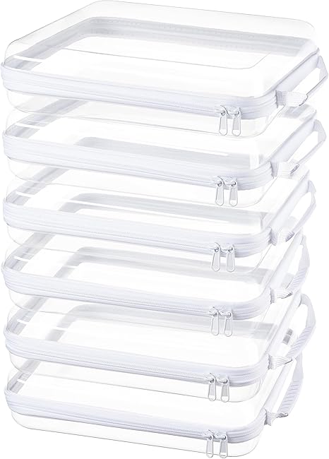 6-Pack Clear Bag Hard Shell Zipper Case with Handle, 1.3mm