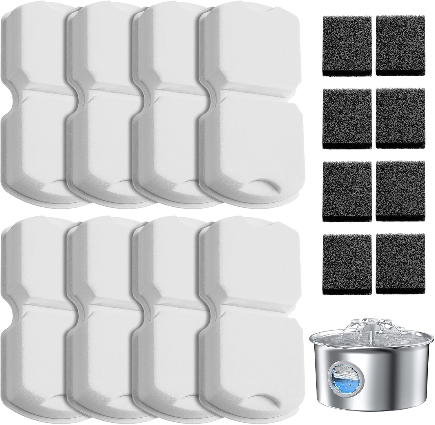 IHOUONE Official Cat Fountain Filter: 8 Carbon Filters & 8 Foam Filters