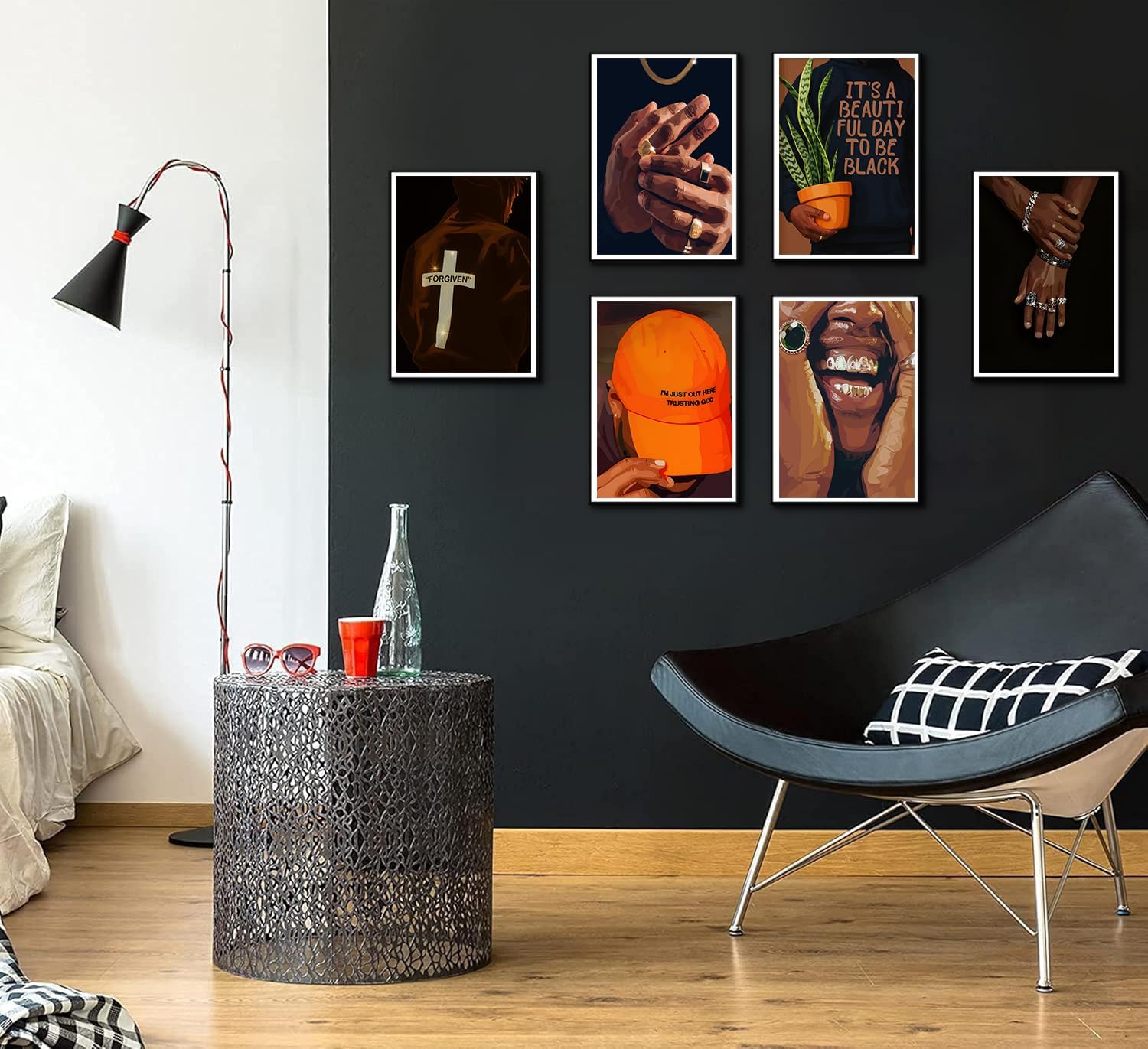 6 pcs Black man Canvas Wall Art Fashion African American Painting Pictures Wall Decor Black Man Trend Luxury Street Posters Prints Artwork for Living Room Bedroom Home Decor 12x16 in Unframed Posters