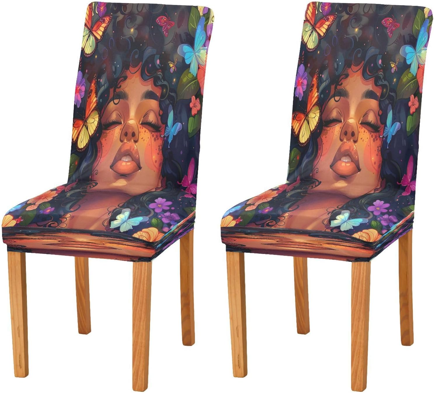 ALAZA Dining Room Chair Covers, Beautiful African Woman Sunset Stretch Chair Slipcovers Protector Removable Washable for Dining Room, Ktichen, Party