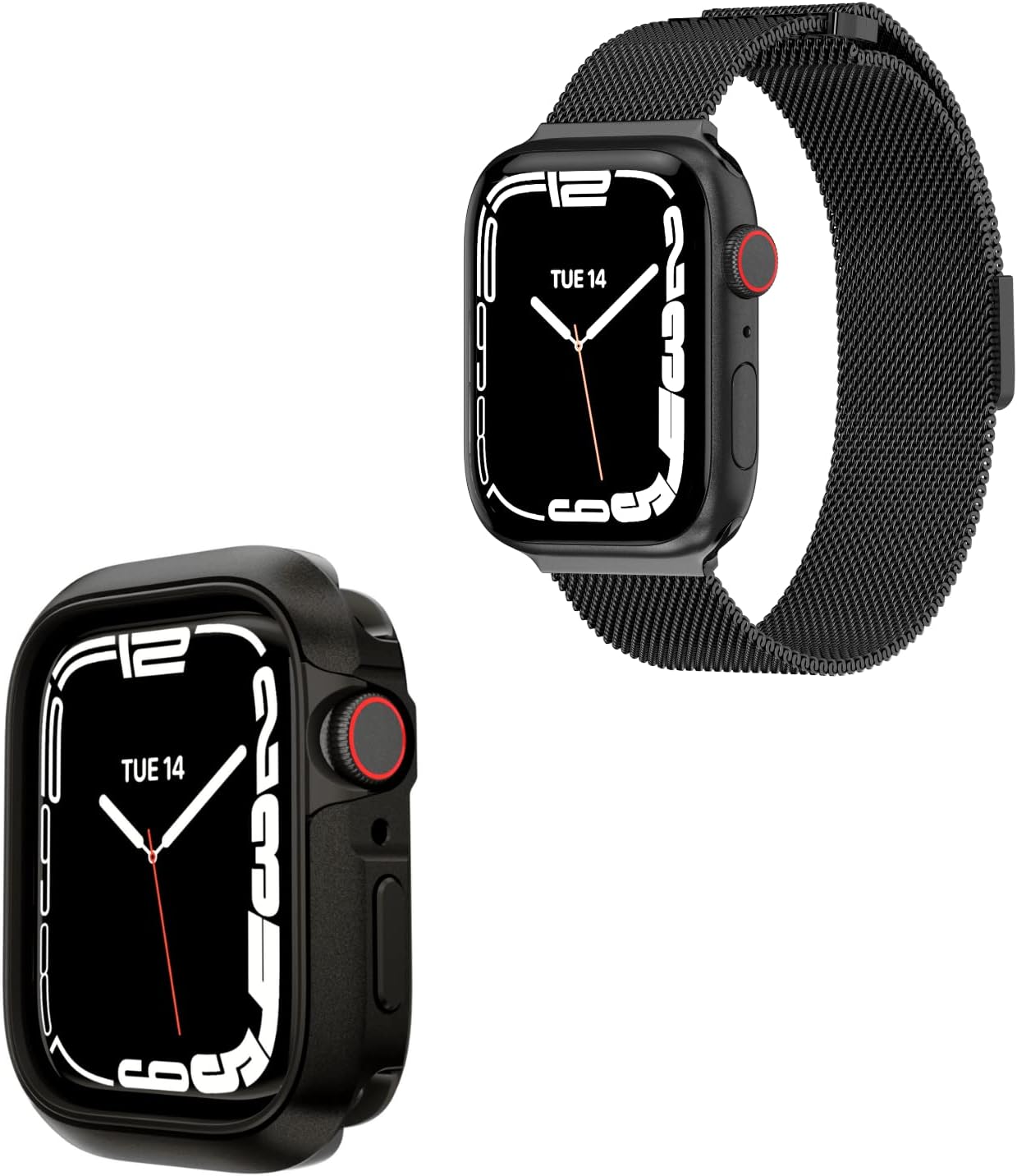 Odyssey Aircraft-Grade Aluminum Apple Watch Case with Mesh Premium Stainless Steel Apple Watch Milanese Loop, for Apple Watch 4-7, 40-41mm (Black Case Black Band)