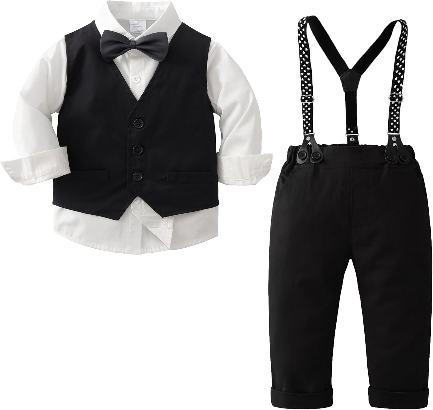 Mud Kingdom Boys 4-Piece Vest Suits Long Sleeve Shirt Suspenders for Boys Gentleman Outfits Set
