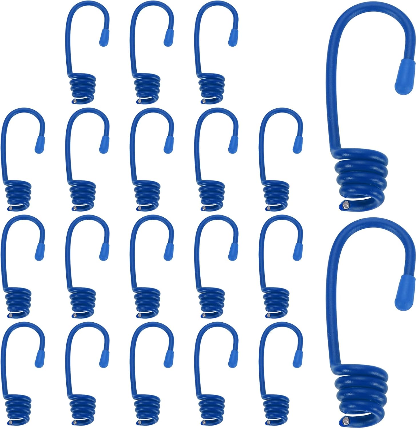 PATIKIL 9/32"(7mm) Bungee Cord Hooks 2.8" Length, 20Pcs Heavy Bungee Shock Cord Hook Spiral Wire Hooks End for Rope Strapping Tape Camping Tents Trucks Boats, Blue