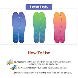 Sintege 3 Pairs Breathable Shoe Insoles Inserts Soft Cushioning Double-Layer Latex Foam Perforated Replacement Insoles for Men 7-11 Woman 2-8 (Gradient Orange,Purple,Cyan)