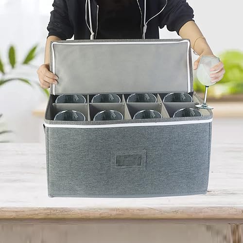 Miniatura 7 de Cajas de almacenamiento para copas de vino, cajas de almacenamiento de copas con divisores, recipientes de almacenamiento de cristalería con