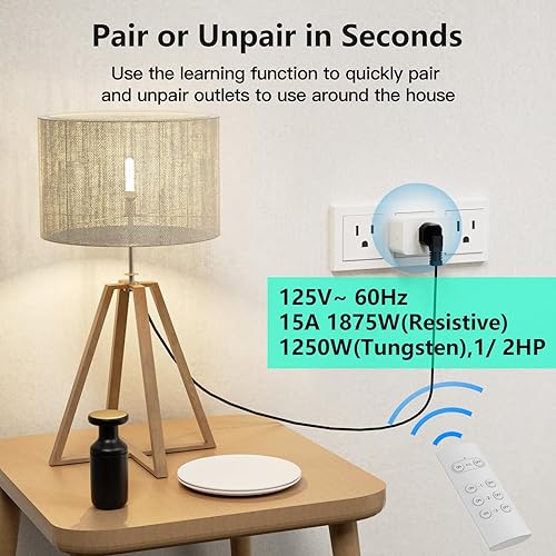 Miniatura 2 de G-Homa Toma de corriente de control remoto, enchufe inalámbrico para electrodomésticos, luces de Navidad, largo alcance de 100 pies, código de