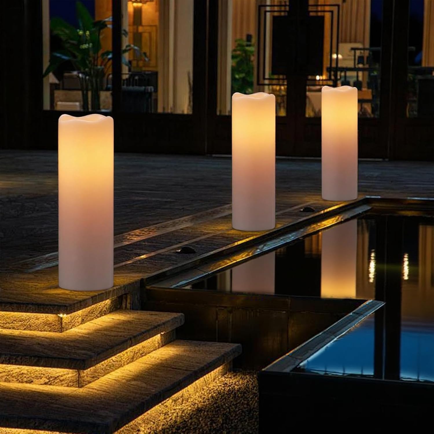 GenSwin Solar Candles Outdoor Waterproof, Large 14” x 4” Solar Candles Rechargeable, Battery Operated Pillar Candle with Sensor Timer Dusk to Dawn for Lanterns, Outdoor, Patio Decor(Set of 2)