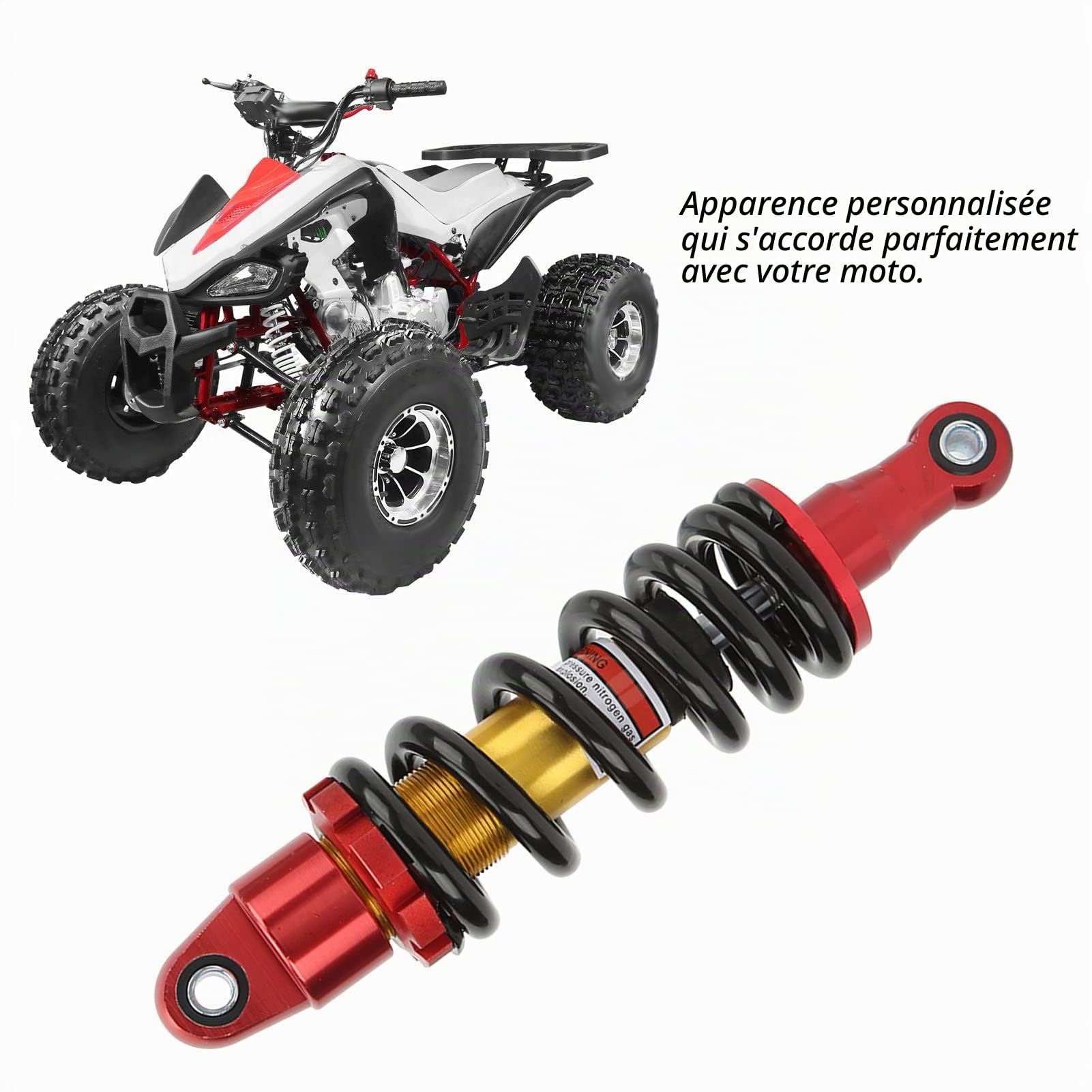 Tissting Amortisseur Arrière de Moto 270mm 980 Lbs 10mm Trou Universel Amortissement Suspension Amortisseur à Ressort Réglable pour 70cc 90cc 110cc 125cc 150cc Dirt Pit Bike, ATV