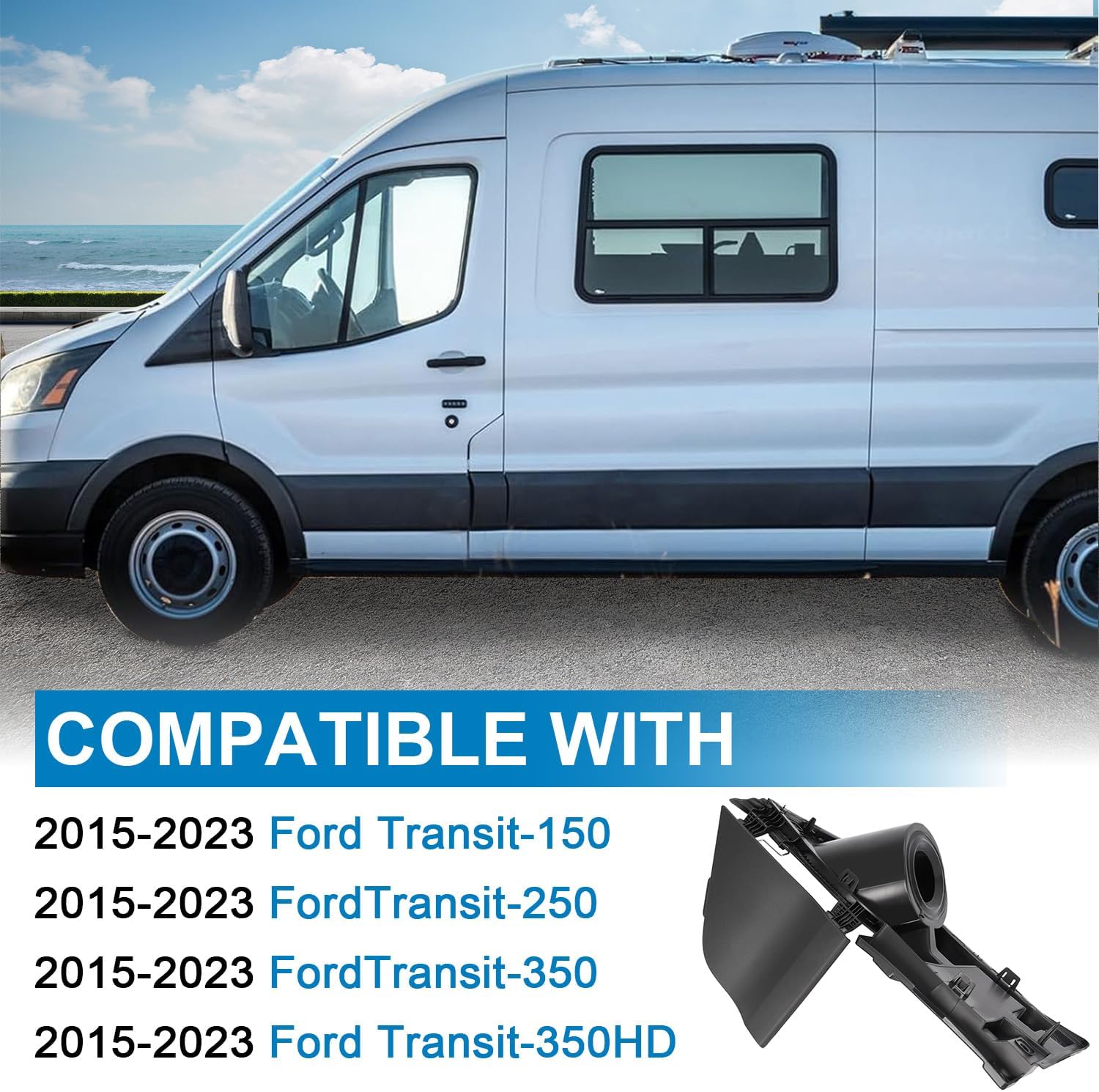 Fuel Door for 2015-2023 Ford Transit Vans 150, 250, 350 (HD) - Replacement Gas Door Cover Accessory (CK4Z-5427936-A, CK4Z-5427936-F) Fuel GAS Filler Pocket Housing Hinge Door Black