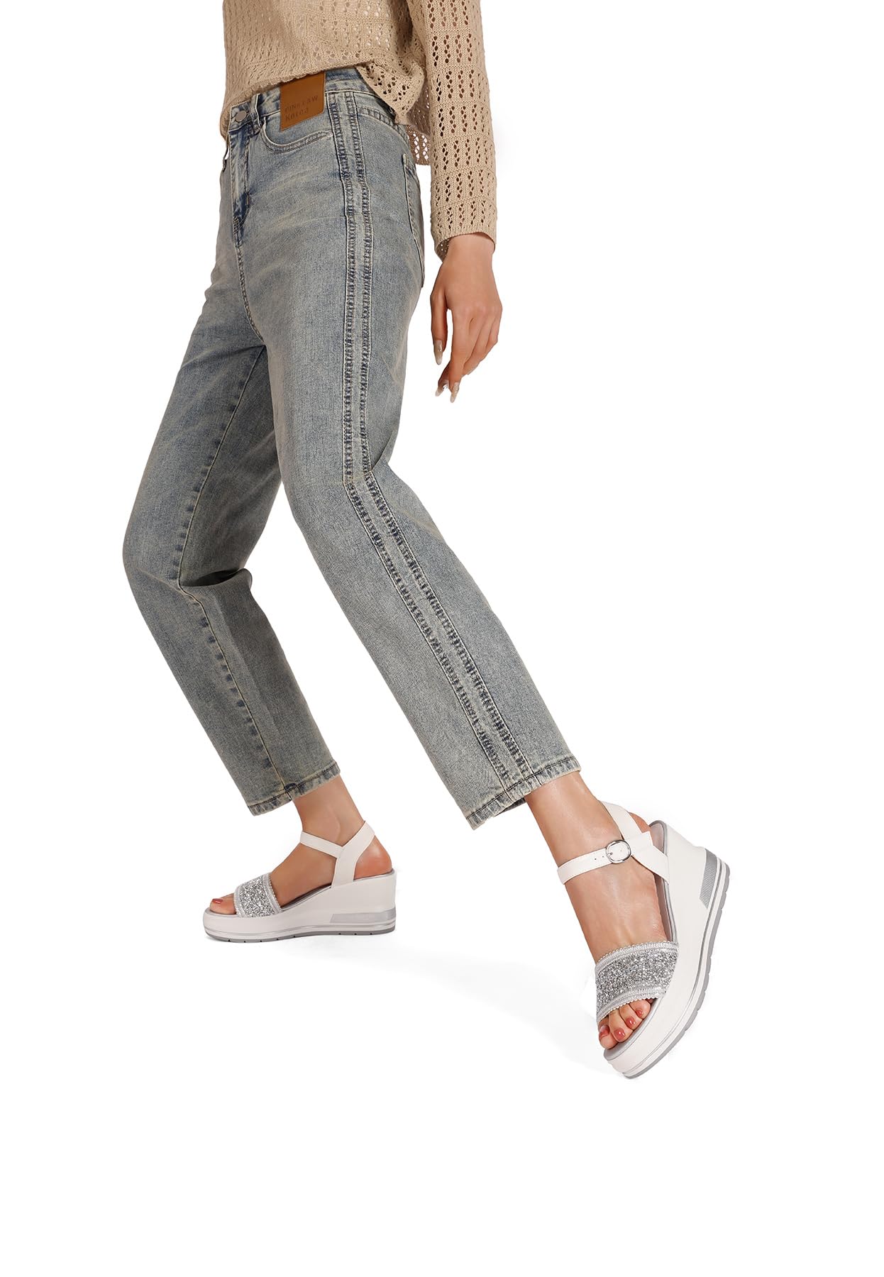 QUEEN HELENA Zeppe con Strass Sandali Alti con Cinturino Casual Donna X32-218
