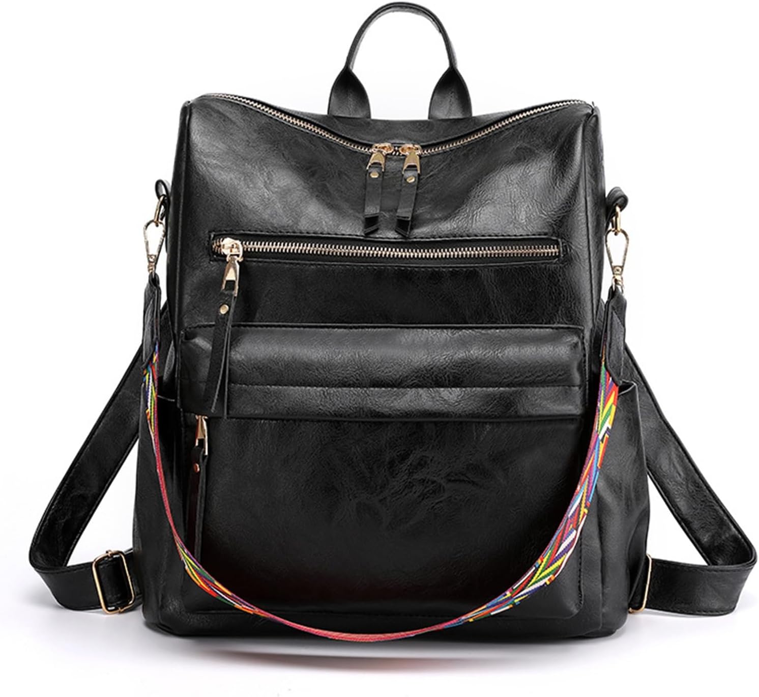 リュック レディース バックパック レトロショルダーバッグ女性ソフトレザー百バックパック通学 軽量 通勤 (色 : Black, S