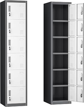 Bonusall Employees Lockers,Metal Office Storage Locker with 6 Door, Tall Steel Lockers with Keys and Lock for School, Gym, Home, Garage, Gray White