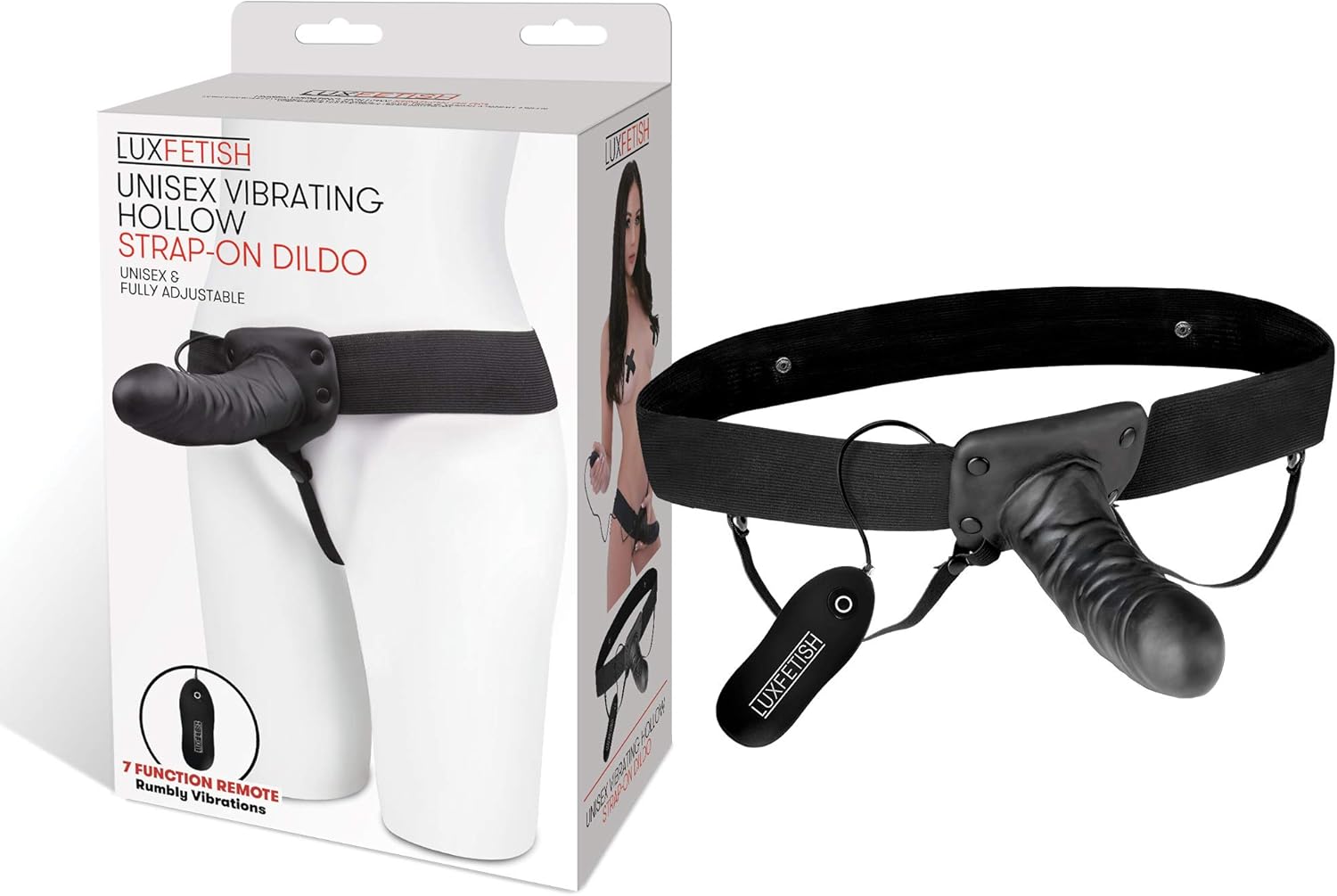 LUXFETISH Unisex Vibrating Hollow Realistic Adjustable Strap-On Pegging Dildo with Remote Control and Penis Sheath Stimulation for Women and Men