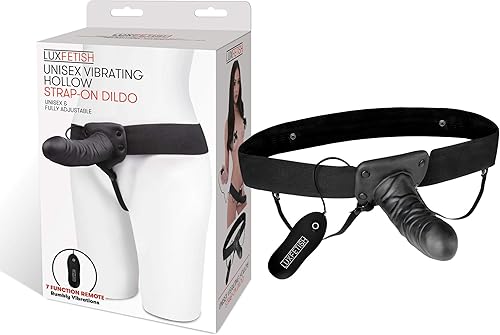 LUXFETISH Consolador unisex vibrante hueco realista ajustable con correa con control remoto y estimulación de la vaina del pene para mujeres y